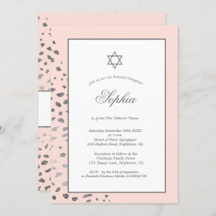 Jüdisches Mädchenbaby mit rosa hebräischen Silberl Einladung