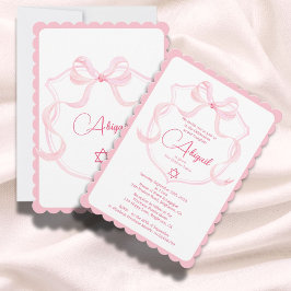 Jüdisches Mädchenbaby Pink Elegant Bow Einladung