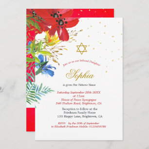 Jüdisches Mädchenjunges, das Rote Wilde Blume nenn Einladung