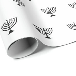 Jüdisches Menorah Schwarzweiß Muster Hanukkah Geschenkpapier