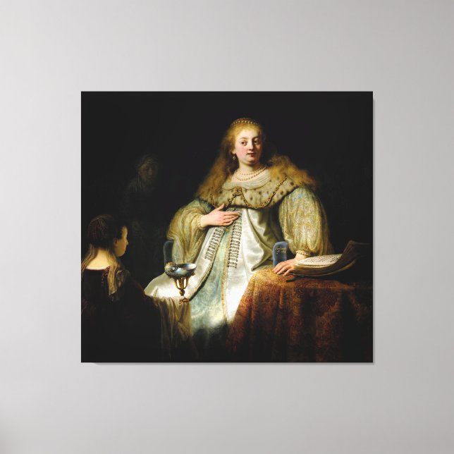 Judith am Bankett von Holofernes von Rembrandt Leinwanddruck (Vorderseite)