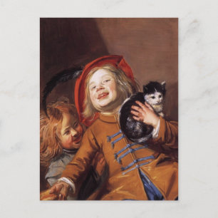 Judith Leyster lacht Kinder mit einer Katze Postkarte