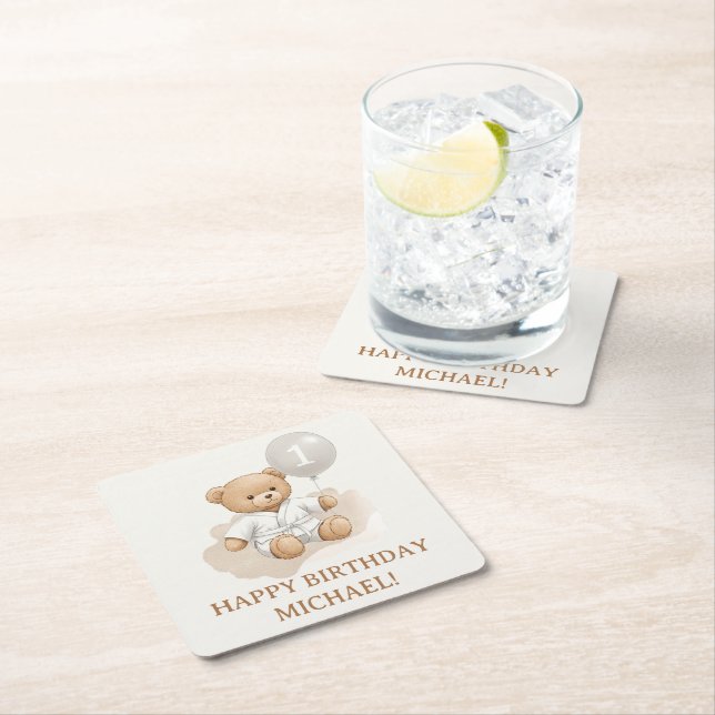  "Judo Bear’s First Belt" – 1st Birthday White  Rechteckiger Pappuntersetzer (Vor Ort)