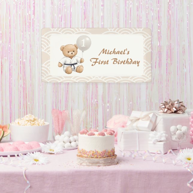 Judo Bear Turns One" – 1st Birthday 【Black-belt】 Banner (Party)