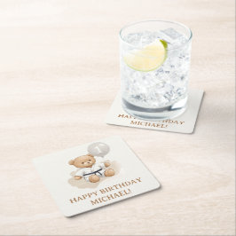 Judo Bear Turns One" – 1st Birthday 【Black-belt】 Rechteckiger Pappuntersetzer