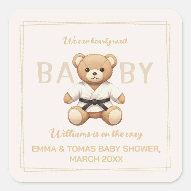 Judo Black Belt Bear Baby Shower Collection  Quadratischer Aufkleber (Vorderseite)