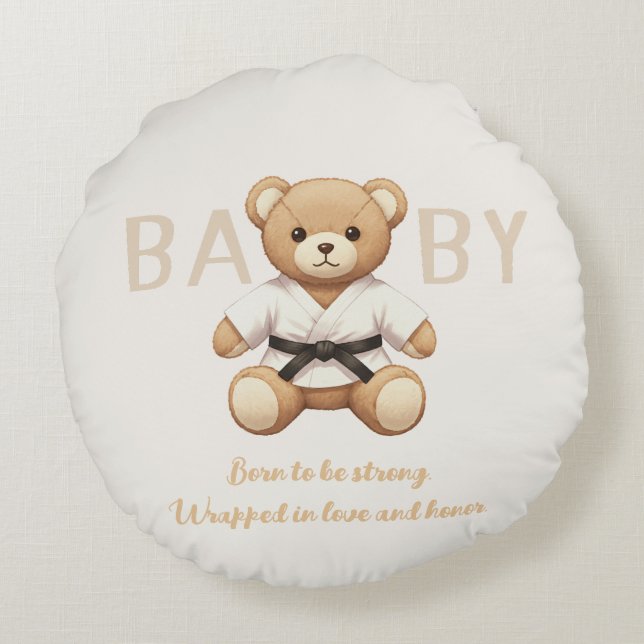 Judo Black Belt Bear Baby Shower Collection Rundes Kissen (Rückseite)