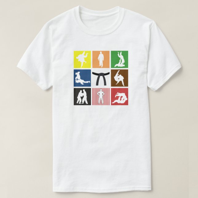 Judo Color Belt Pop Art Judokas Silhouette T-Shirt (Design vorne)
