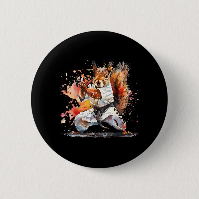 Judo Eichhörnchen Wasserfarbe MMA Eichhörnchen Lie Button (Vorderseite)