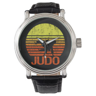 Judo Martial Arts Fighter Silhouette Stripes Retro Armbanduhr