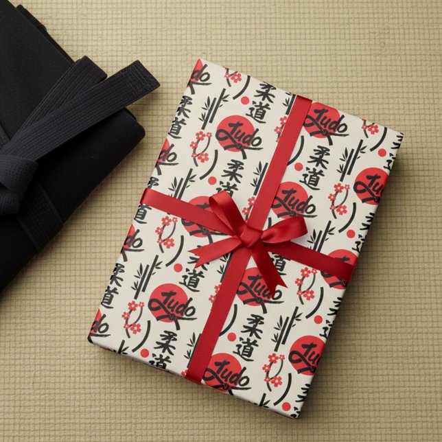Judo-Muster - Schwarzer Gürtel, Kanji und Sonne Geschenkpapier (Von Creator hochgeladen)