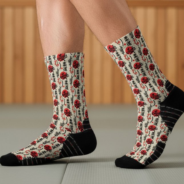 Judo-Muster - Schwarzer Gürtel, Kanji und Sonne Socken (Von Creator hochgeladen)