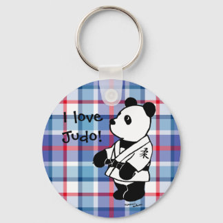 Judo Panda Cartoon mit Kariertem Schwarzgürtel Schlüsselanhänger