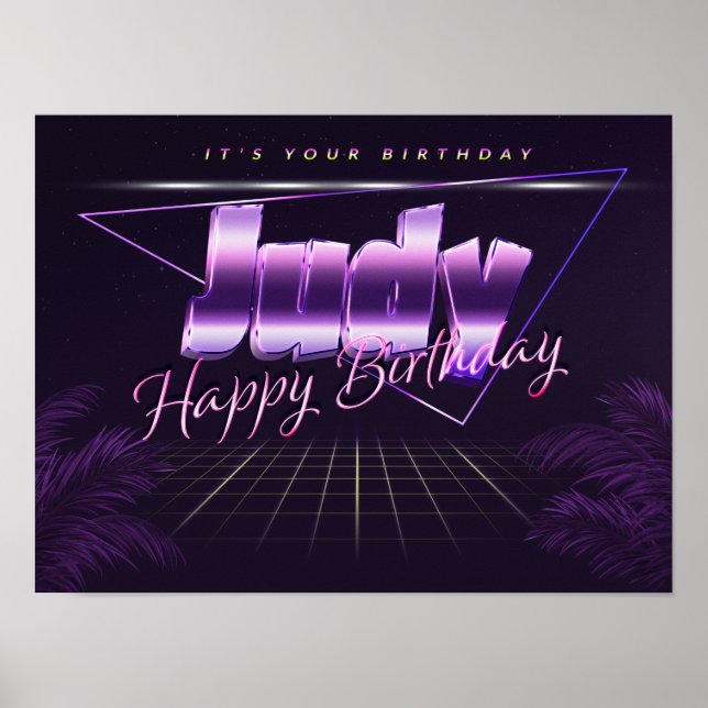 Judy Name Vorname lila retro Poster Geburtstag (Vorne)