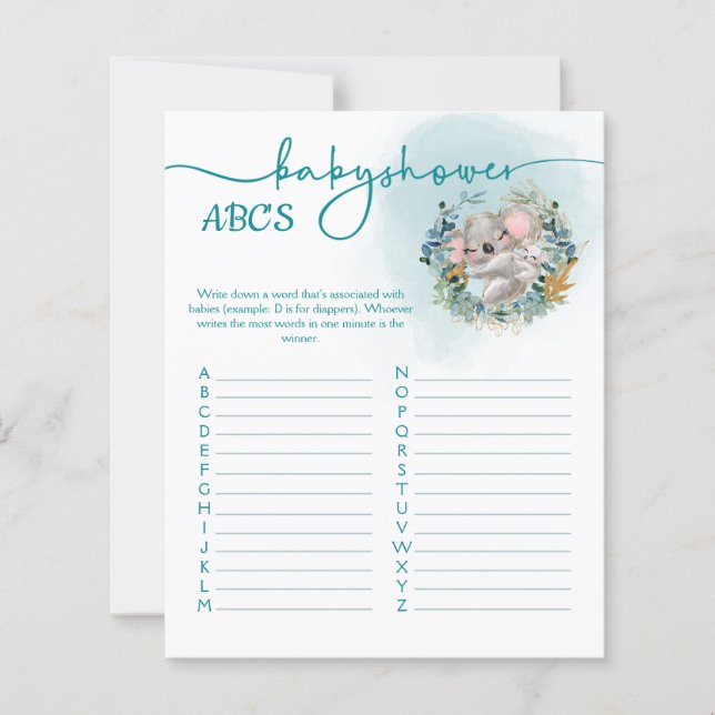 Juego Baby Shower ABC Baby Koala (Vorderseite)
