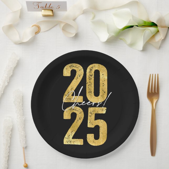 Juers to 2025 Gold Typografy Modern New Year Pappteller (Hochzeit)