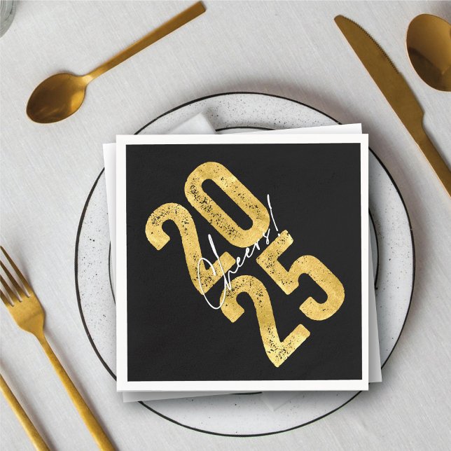 Juers to 2025 Gold Typografy Modern New Year Serviette (Cheers To 2025 Gold Typography Modern New Year Napkins @ fat_fa_tin)