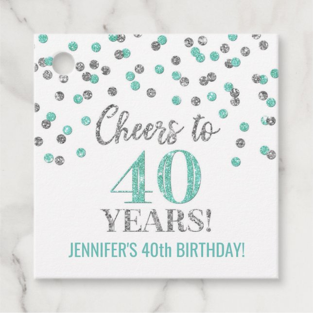 Juers to 40 Years Türkis Silver Confetti Geschenkanhänger (Vorderseite)