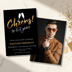 Juers to 63 Years Gold Black Adult Geburtstag Foto Einladung