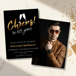 Juers to 65 Years Gold Black Adult Geburtstag Foto Einladung