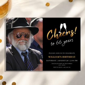 Juers to 66 Years Gold Black Adult Geburtstag Foto Einladung