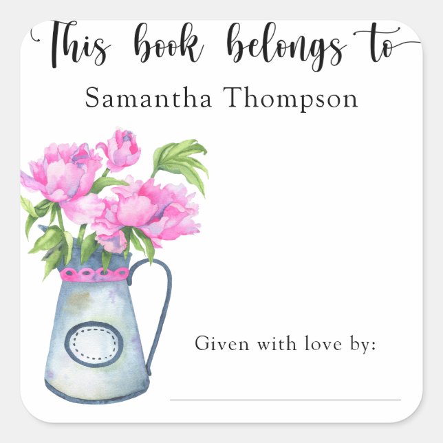 Jug der Blume - dieses Buch gehört Quadratischer Aufkleber (Vorderseite)