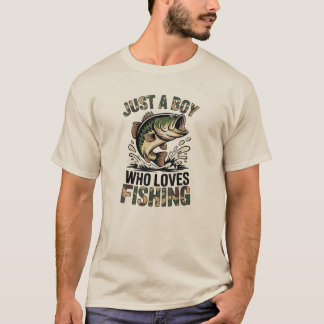 Jugend-Angler-Camo-Barsch-Fisch-Just Ein Junge, De T-Shirt