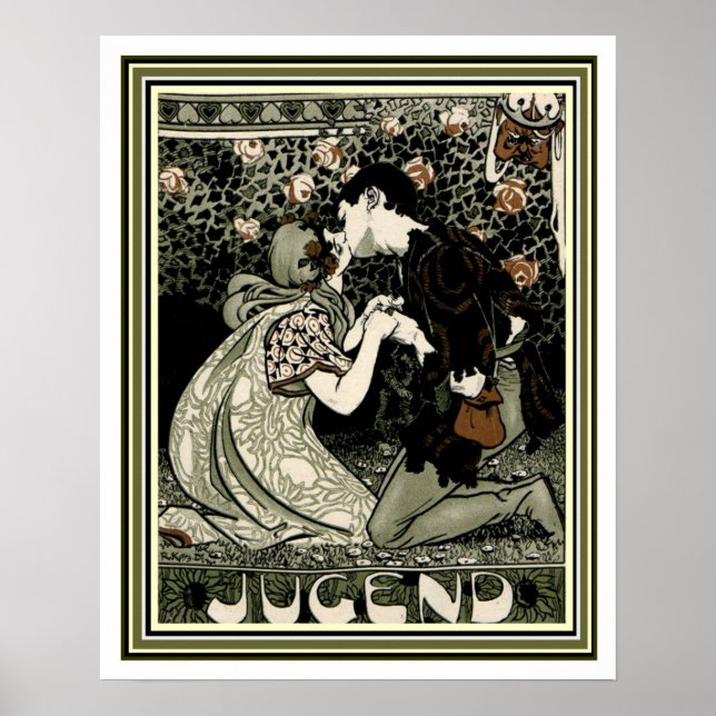Jugend Art Nouveau Kissing Couple 16 x 20 Poster (Vorne)