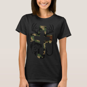 Jugend Camo Glaube Jagd Angeln Kreuz Haken Christu T-Shirt