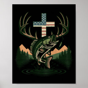 Jugend jagt Glaube Fischen Kreuz Tarnung christlic Poster