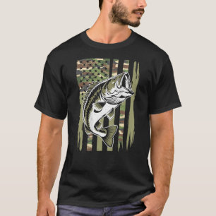 Jugend-Tarnung-Angeln-Barsch-Amerikanische Flagge T-Shirt