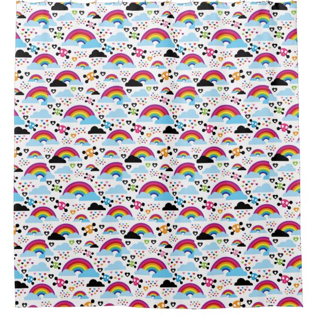 Jugendemo Regenbogen-Schädelhintergrund Duschvorhang (Vorderseite)