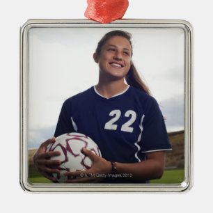 jugendlich Mädchenfußballspieler, der Fußball h Ornament Aus Metall