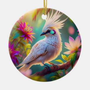 Jugendliche Crested Blush Feder Taube Fantasy Voge Keramik Ornament