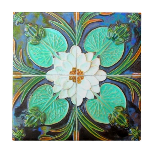 Jugendliche Frösche und Lilienpolster Azulejos Vin Fliese (Vorderseite)