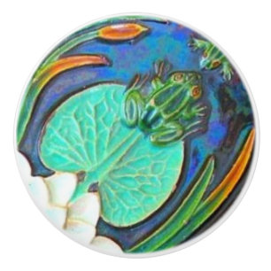 Jugendliche Frösche und Lilienpolster Azulejos Vin Keramikknauf