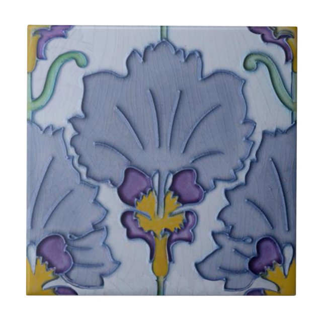 Jugendstil 1900 Lila Floral Repro Belgisch Fliese (Vorderseite)