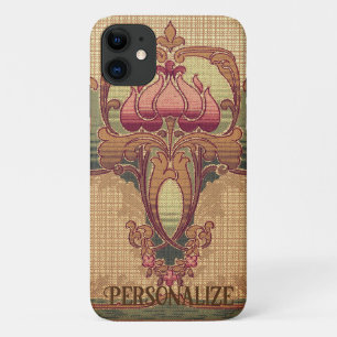 Jugendstil abstrakte Blume bordeauxrot grün Case-Mate iPhone Hülle