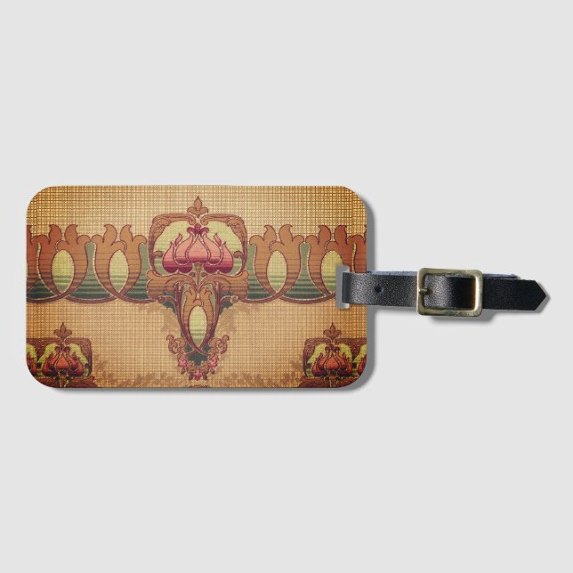 Jugendstil abstrakte Blume bordeauxrot grün Gepäckanhänger (Vorderseite (Horizontal))