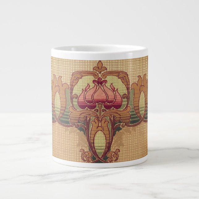 Jugendstil abstrakte Blume bordeauxrot grün Jumbo-Tasse (Vorderseite)