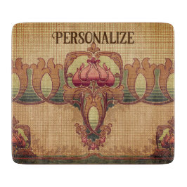 Jugendstil abstrakte Blume bordeauxrot grün Schneidebrett