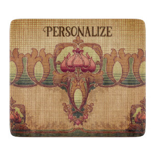 Jugendstil abstrakte Blume bordeauxrot grün Schneidebrett