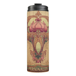 Jugendstil abstrakte Blume bordeauxrot grün Thermosbecher