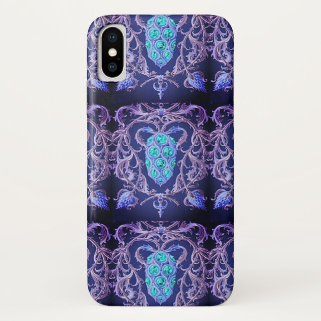 Jugendstil abstraktes Juwel Blau lila Case-Mate iPhone Hülle (Rückseite)