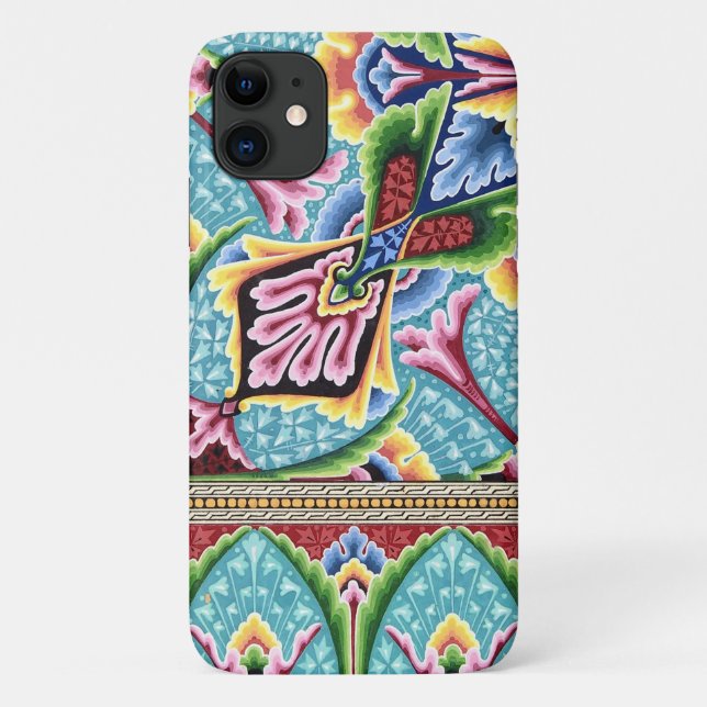 Jugendstil abstraktes Muster, blau rosa, Textilkun Case-Mate iPhone Hülle (Rückseite)