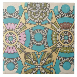 Jugendstil abstraktes Textilkunst blau pink gelb Fliese