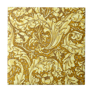Jugendstil Akanthusblätter & Blumen, Senfgelb Fliese