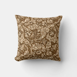 Jugendstil Akanthusblätter und Blumen, Braun Kissen