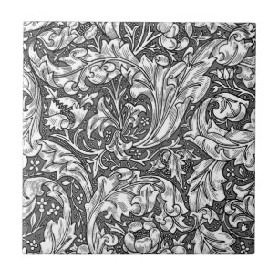 Jugendstil Akanthusblätter und Blumen, Grau Fliese