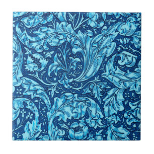 Jugendstil Akanthusblätter und Blumen, Himmelblau Fliese
